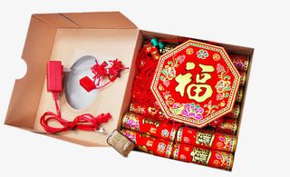 新年春节装饰仿真鞭炮挂件免抠