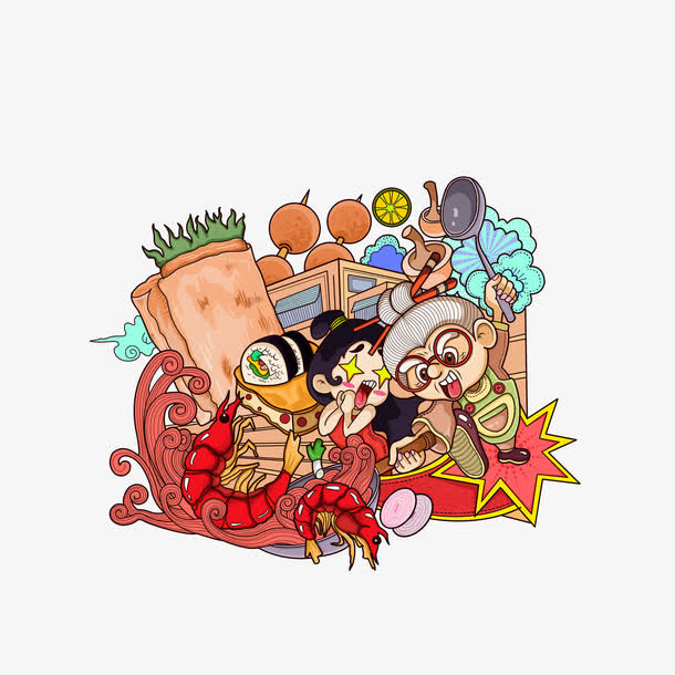 卡通海鲜盛宴素材免抠