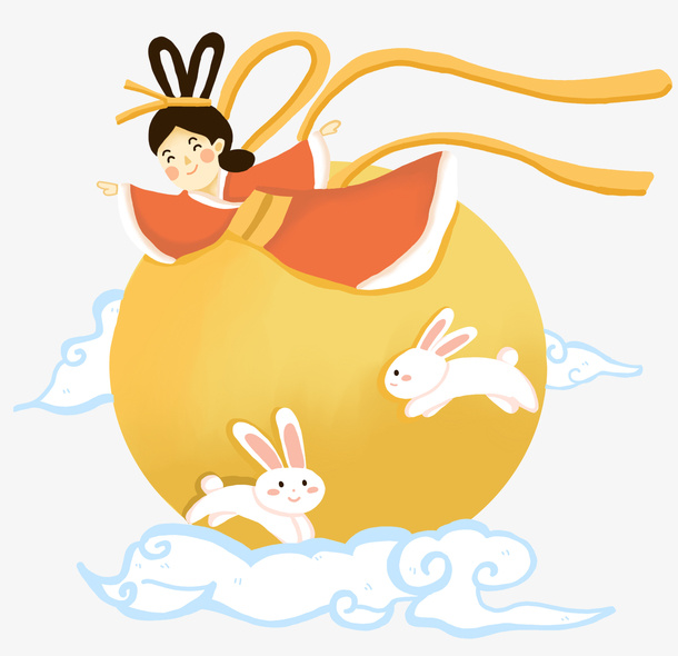 嫦娥与玉兔在月亮上玩耍免抠