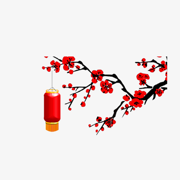 红色梅花开放春节元素免抠
