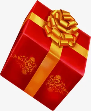 中秋节红礼盒花纹黄丝带免抠