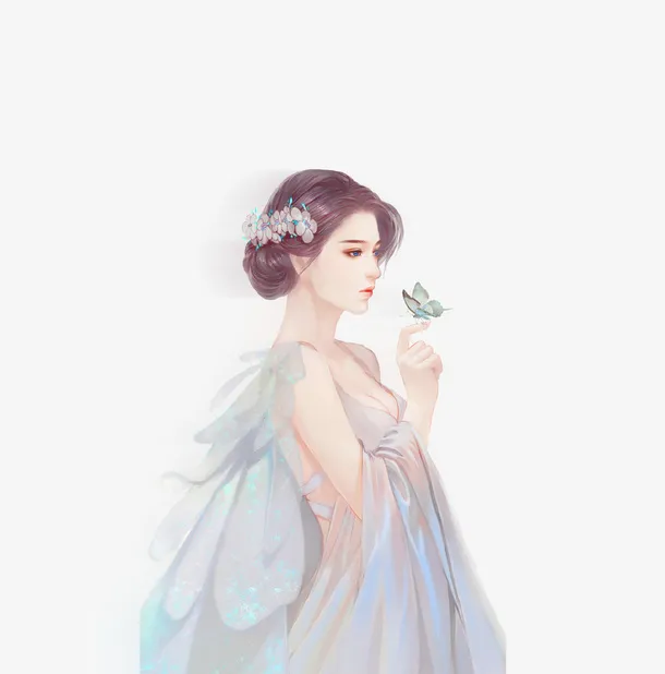 手绘美丽少女插画免抠免抠