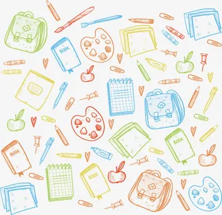 手绘调色盘书包花纹免抠