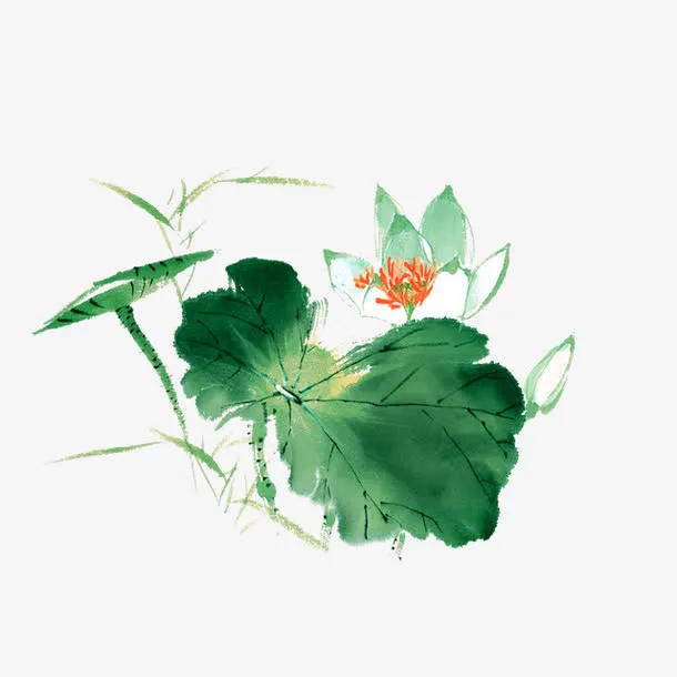 绿色中国风荷花装饰图案免抠