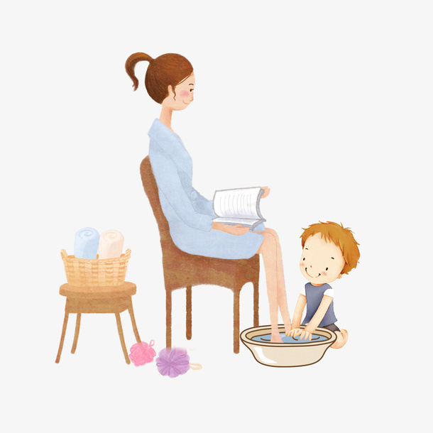 母亲节母子手绘素材免抠