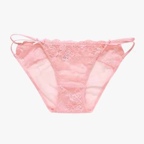 粉红色棉质蕾丝内裤免抠