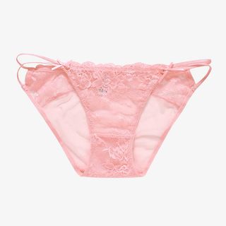 粉红色棉质蕾丝内裤免抠