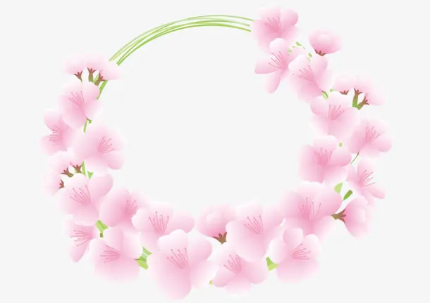 粉色美丽春季花环免抠