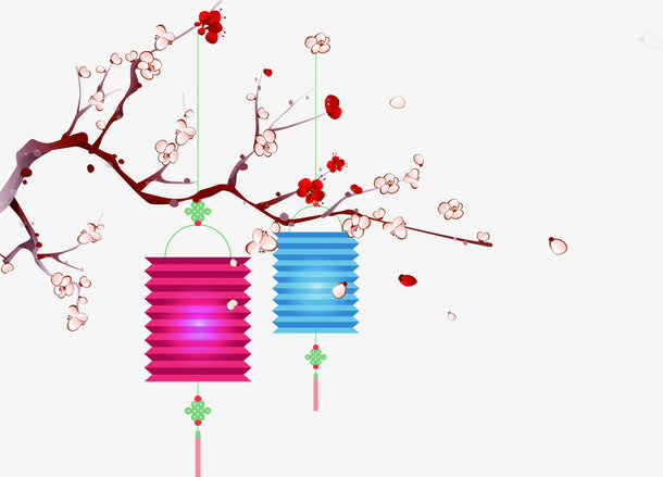 海报效果手绘卡通花朵灯笼免抠