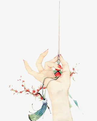 古风兰花指拿梅花钗子免抠