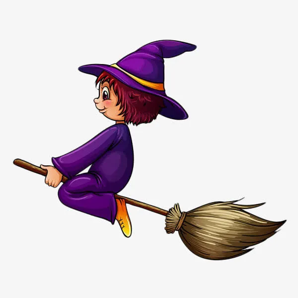 卡通骑着魔法扫帚的小女巫免抠