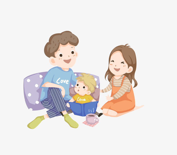 手绘卡通一家人三口免抠