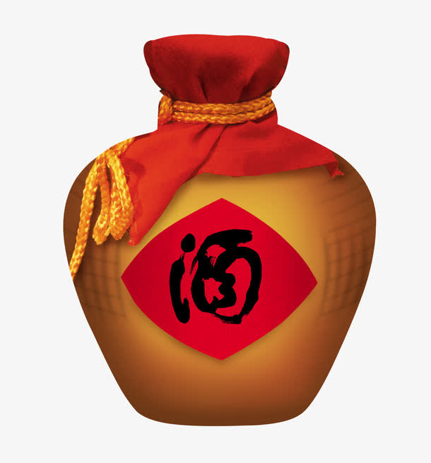 手绘酒坛子免抠