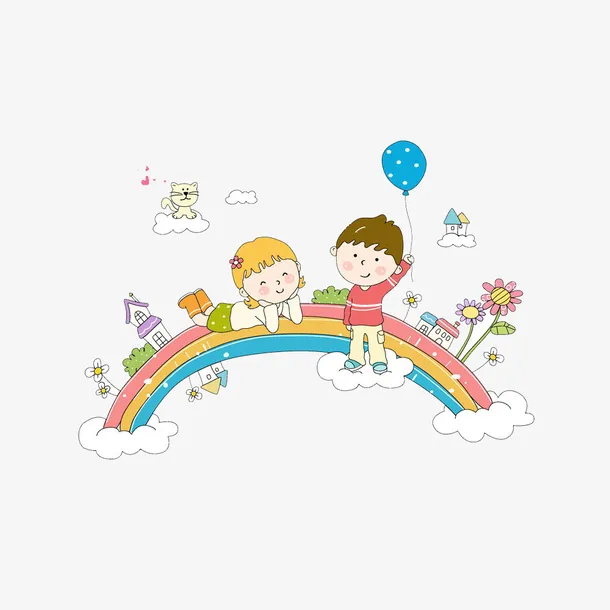 卡通小情侣浪漫彩虹免抠