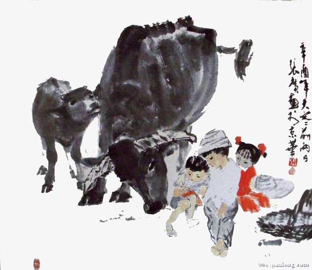 水墨设计牛装饰图免抠