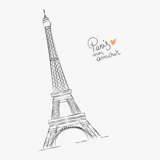 手绘艾菲尔铁塔建筑免抠