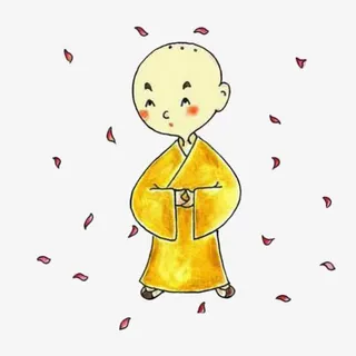 手绘站在花瓣中的小和尚免抠