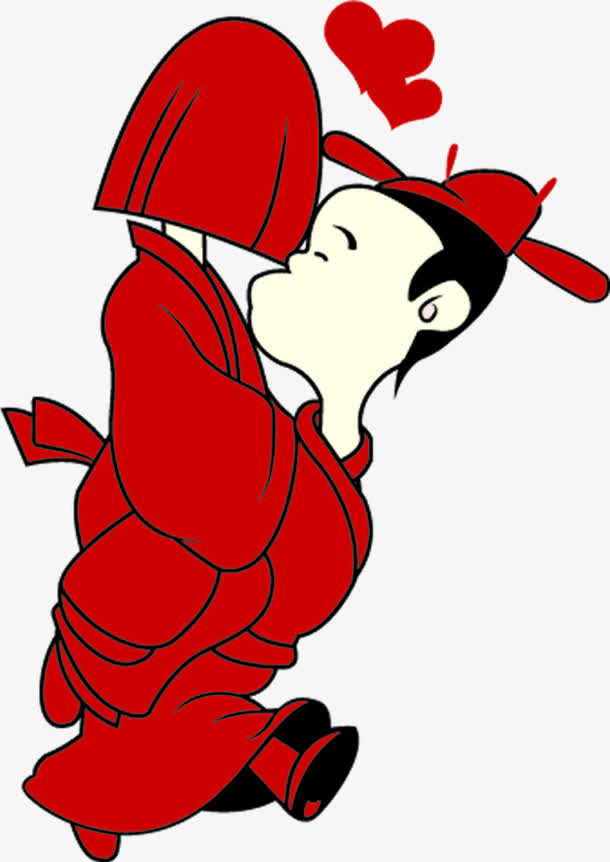 手绘中国风结婚娃娃免抠