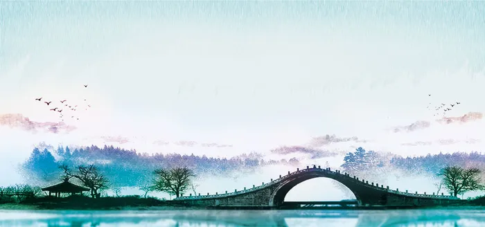 唯美杭州中国风旅游海报背景高清文艺清新背景