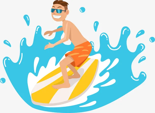 夏日清凉冲浪小哥人物插画免抠