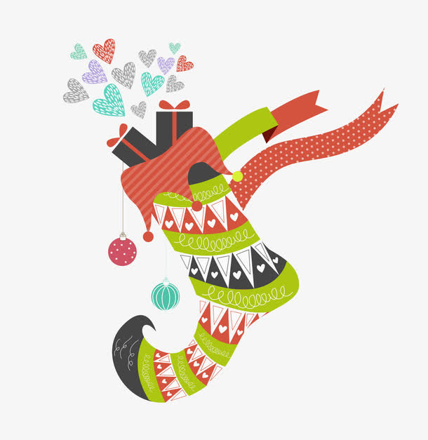 卡通圣诞节靴子标签免抠