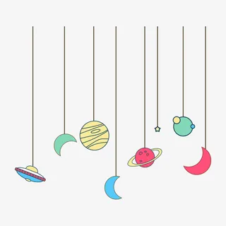 挂着的可爱太空星球飞船月亮星星白云免抠