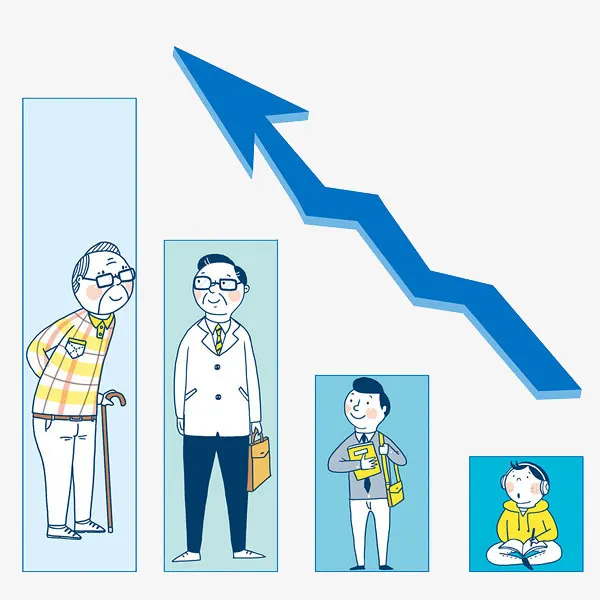 卡通手绘人口老龄化的现状的图片免抠