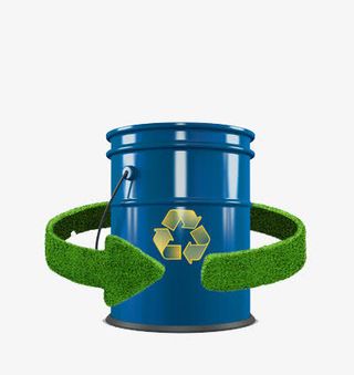 绿色标签环绕的蓝色油漆桶免抠