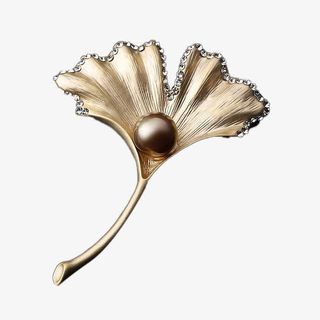 优雅银杏叶仿珍珠胸针免抠