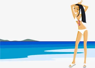 海边沙滩休闲卡通人物免抠