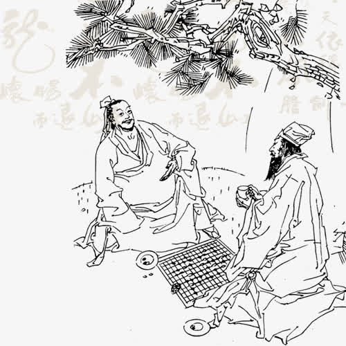 手绘黑白版画古代人免抠