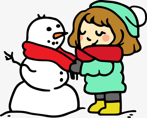 卡通堆雪人小女孩免抠