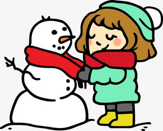 卡通堆雪人小女孩免抠