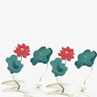 国潮风荷花荷叶质感元素免抠