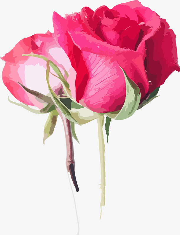 春天绿色手绘鲜花粉色免抠