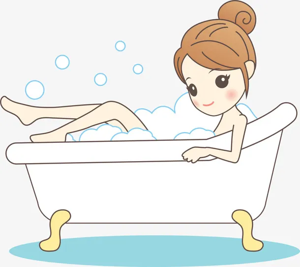 卡通洗澡女孩免抠