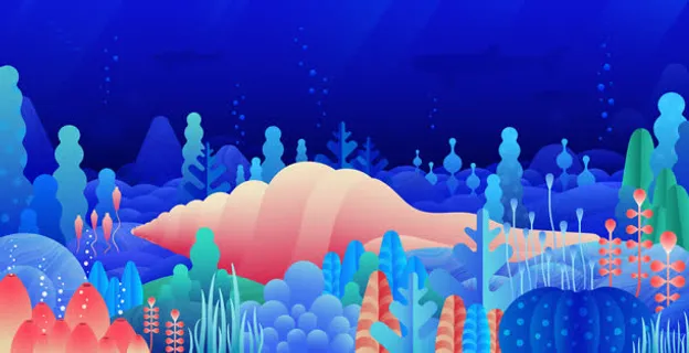 手绘夜晚星空树林插图免抠