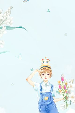 浅蓝色手绘女生节女装少女春天花卉海报高清