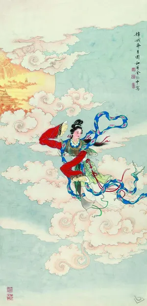 中国画嫦娥奔月中秋免抠 中国画嫦娥奔月中秋免抠