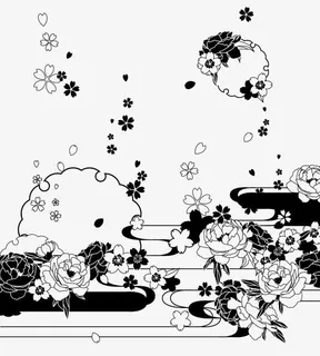 水墨牡丹花花瓣飘落装饰免抠 水墨牡丹花花瓣飘落装饰免抠
