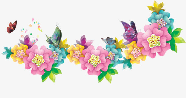 春天黄粉色花朵手绘装饰免抠
