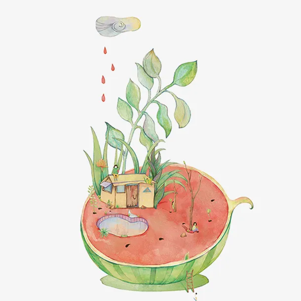 创意西瓜水彩画免抠