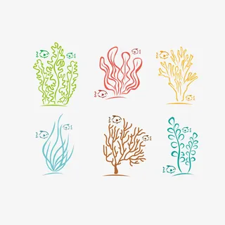 矢量手绘线条珊瑚藻免抠