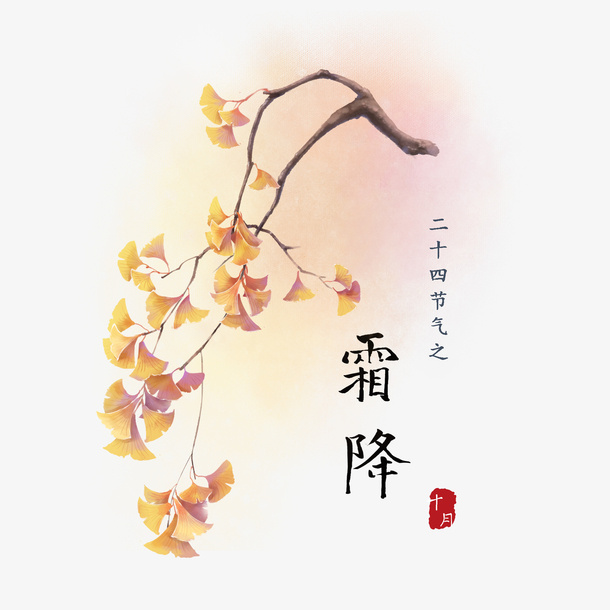 中国风水彩霜降银杏免抠