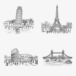 著名建筑简笔画手绘素材png免抠