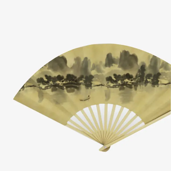 黄色山水日本折扇免抠