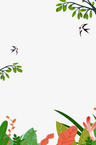 春季手绘树枝与草叶子边框免抠