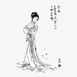 红楼梦插画黛玉葬花免抠 红楼梦插画黛玉葬花免抠