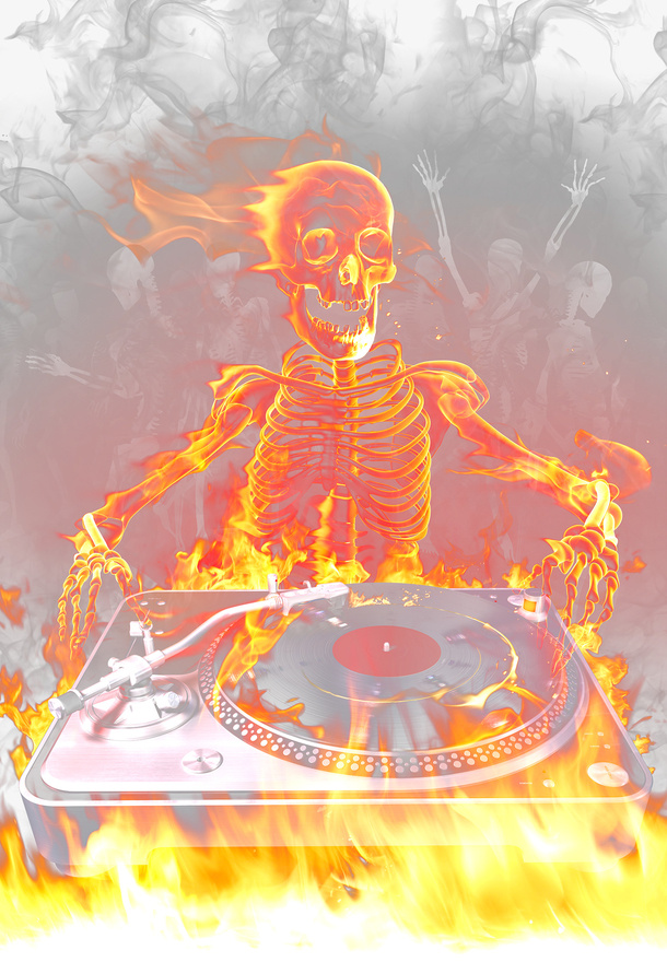 DJ演奏的火焰骷髅免抠