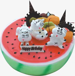 小猪吃西瓜（水果蛋糕）免抠